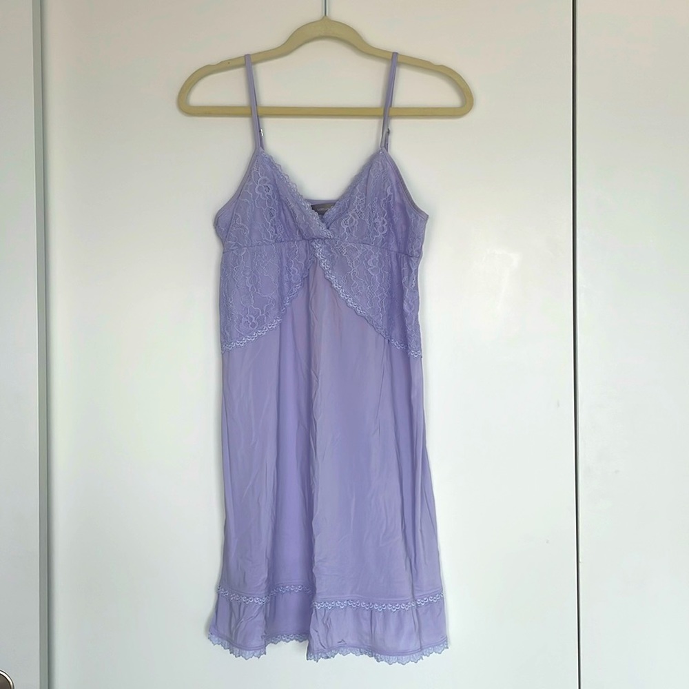 Lavender Lord & Taylor Satin Nightgown with Lace Detail